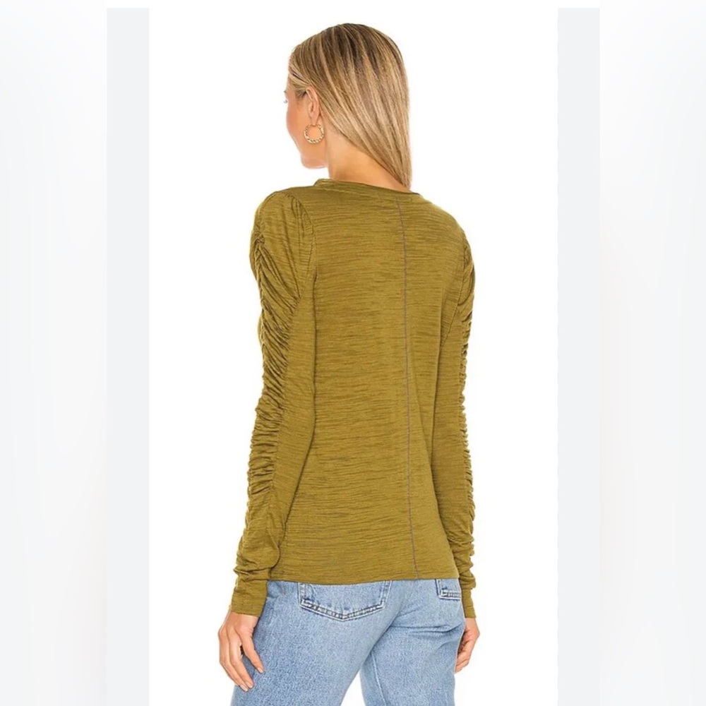 We The Free Sage Natasha Ruched Long Sleeve Crew Neck Top. Small. Olive Green. - Picture 2 of 6